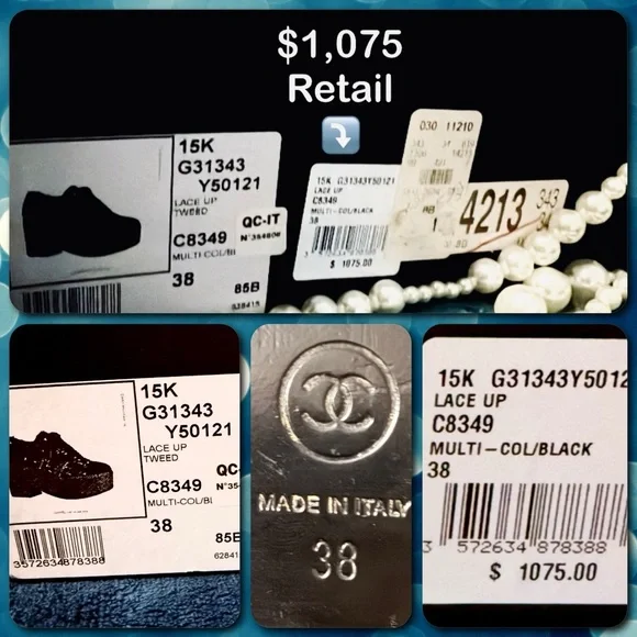 CHANEL 2013 platform plaid tweed loafers / shoes Luxury size EU 38 / US 7.5 - Picture 5 of 17